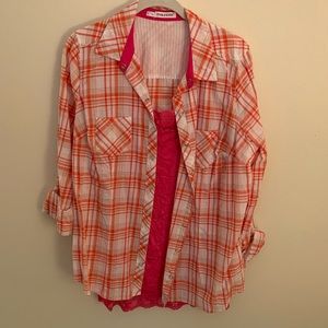 Plaid Button Up Shirt and Cami